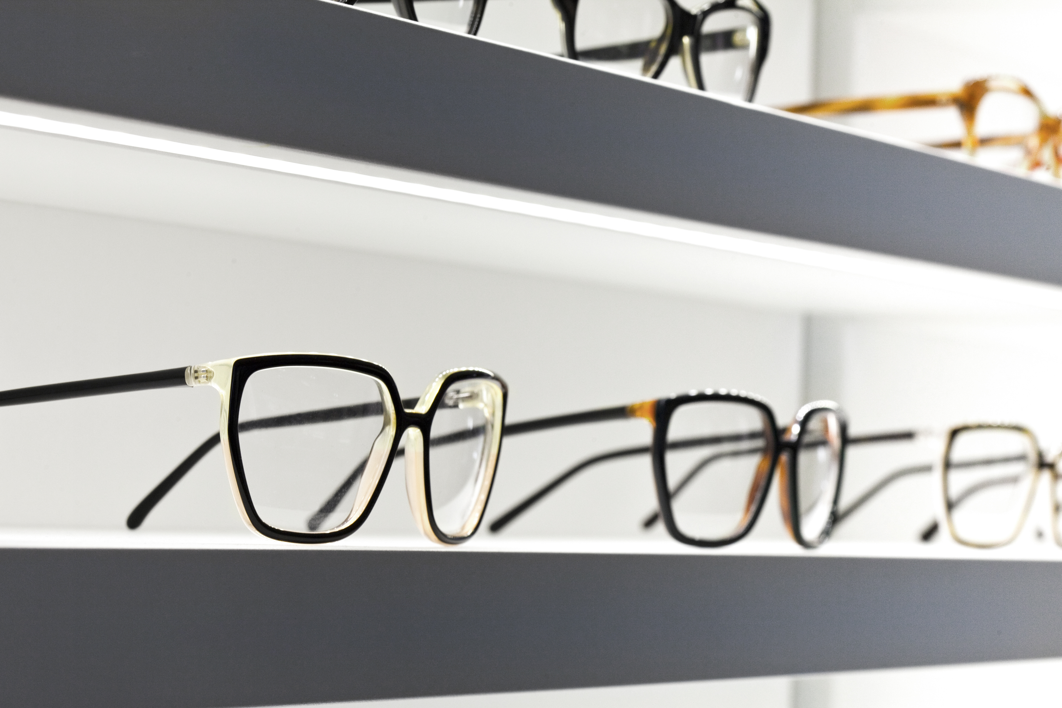 Spectacles on a shelf